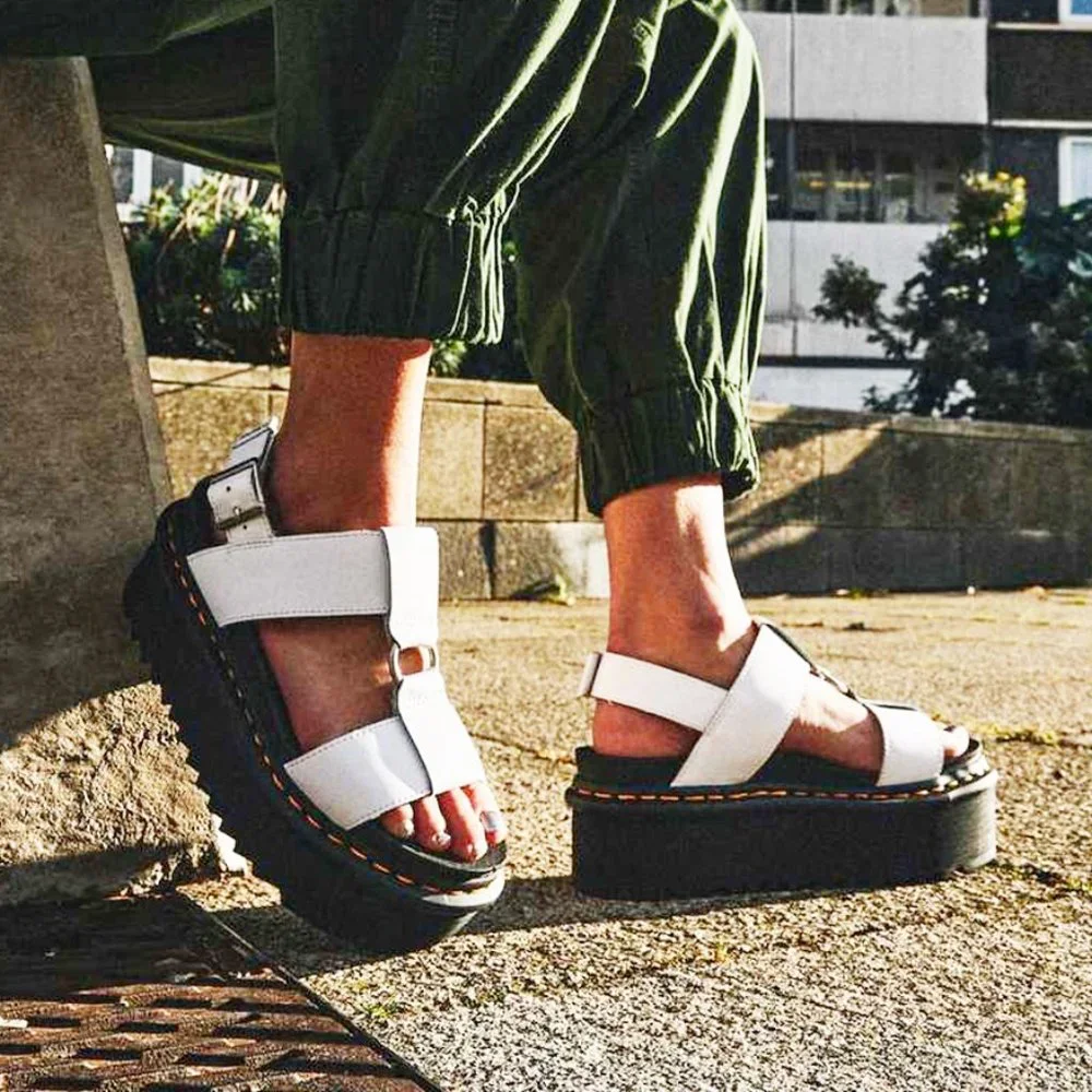 Dr. Martens Francis White Leather Strap Platform Sandal